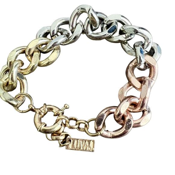 Luv AJ Metallic Ombre Gold, Silver, Rose Gold Chunky Link Bracelet - Picture 1 of 4